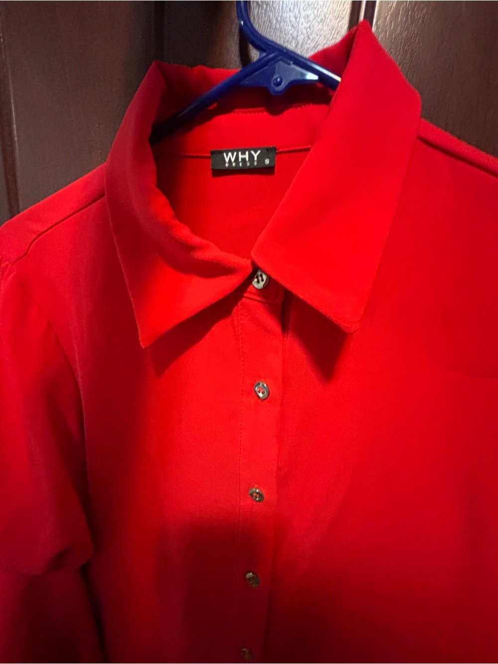 Red Ruffle-Sleeve Button-Front Women's Top - Picture 4 of 5
